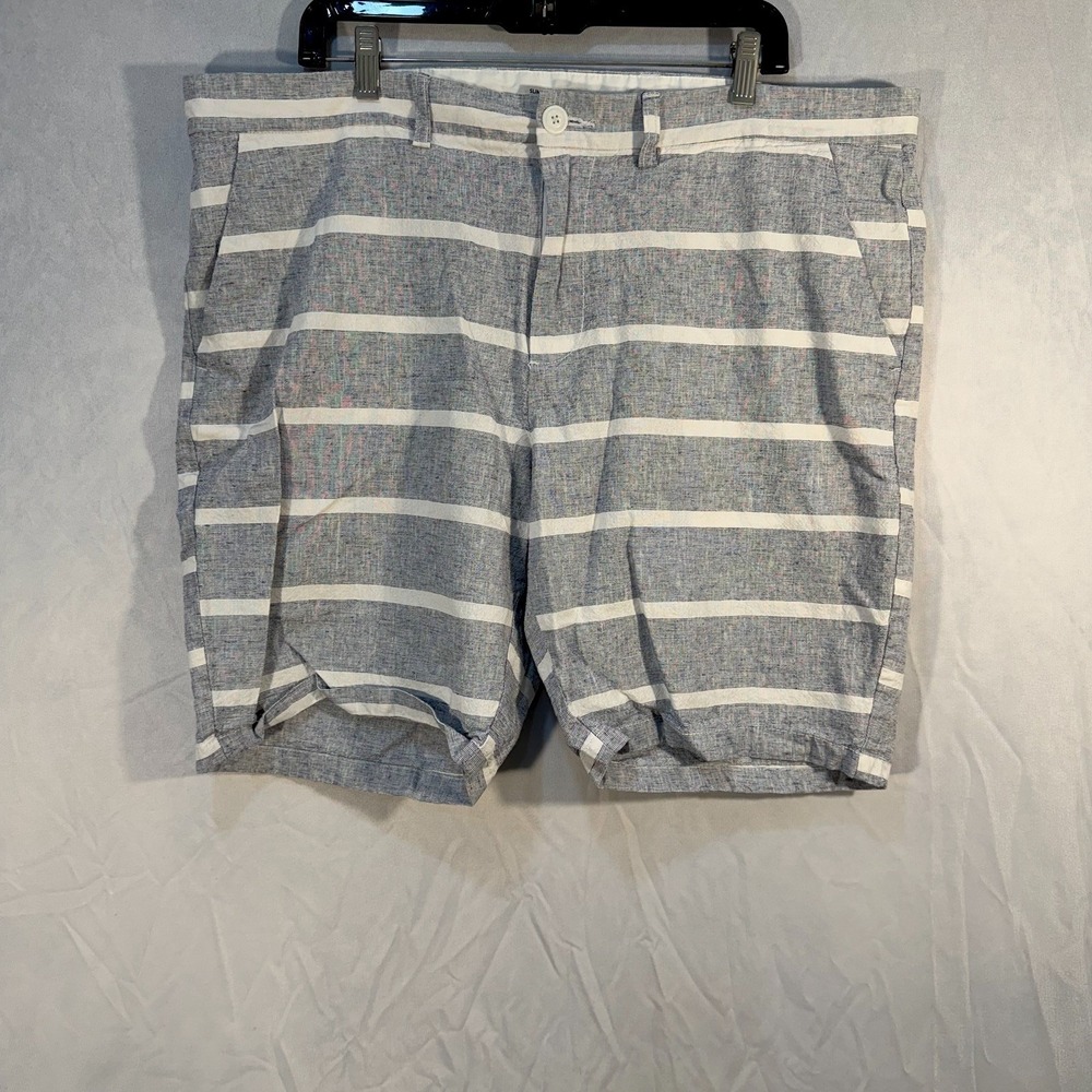 Old Navy Linen Blend Shorts Flat Front Gray White Stripe Mens 40 Comfort Shorts